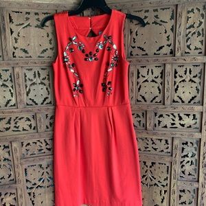 Beaded detail Red Cynthia Rowley semi fitted dress